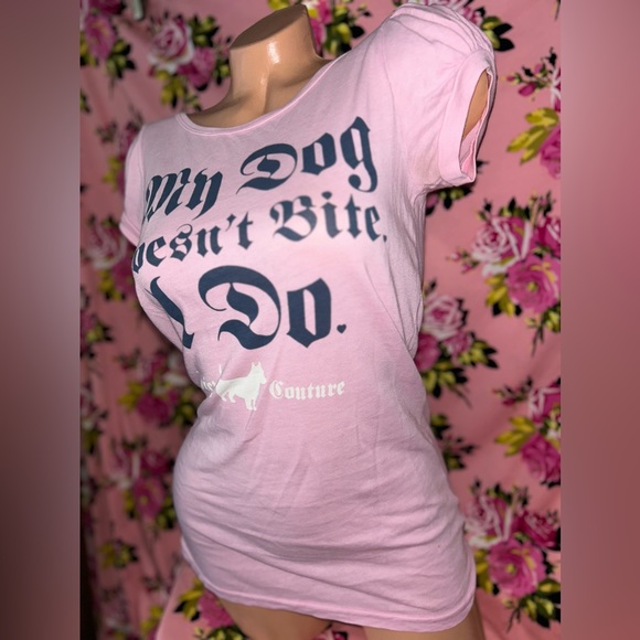 Juicy couture T shirt Pink my dog doesn’t bite I do pet vintage y2k top cotton S - Picture 4 of 7